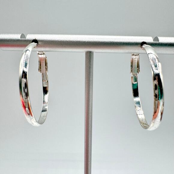 925 Sterling Silver Hoop Earrings IBB TH Hinge Back Pierced Timeless - Picture 3 of 12
